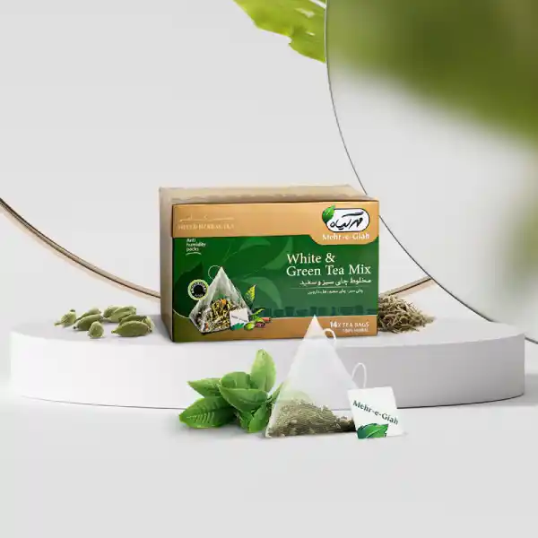 دمنوش کیسه ای گیاهی چای سبز و سفید مهرگیاه 14 عددی