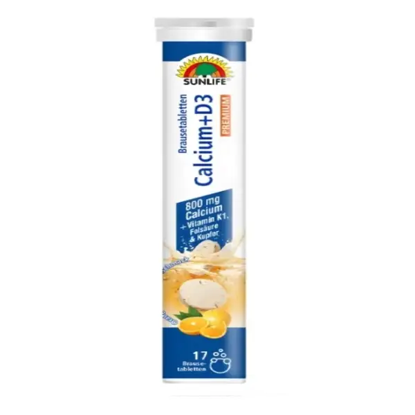 قرص جوشان کلسيم و دی 3 با طعم پرتقال و گریپ فروت 17عددی سان لايف Sunlife مدل Calcium+D3