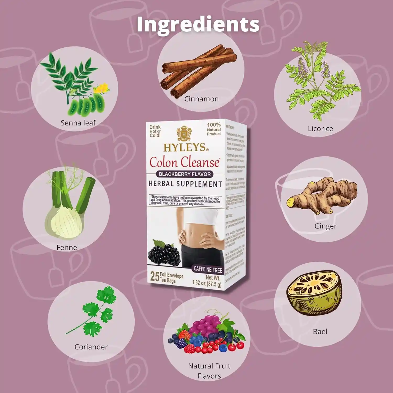 چای کیسه ای کولون کلینز طعم بلک بری هایلیز بسته ۲۵ عددی