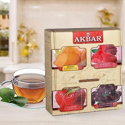چای اکبر کیسه ای کادویی 4 طعم میوه‌ای 40عددی