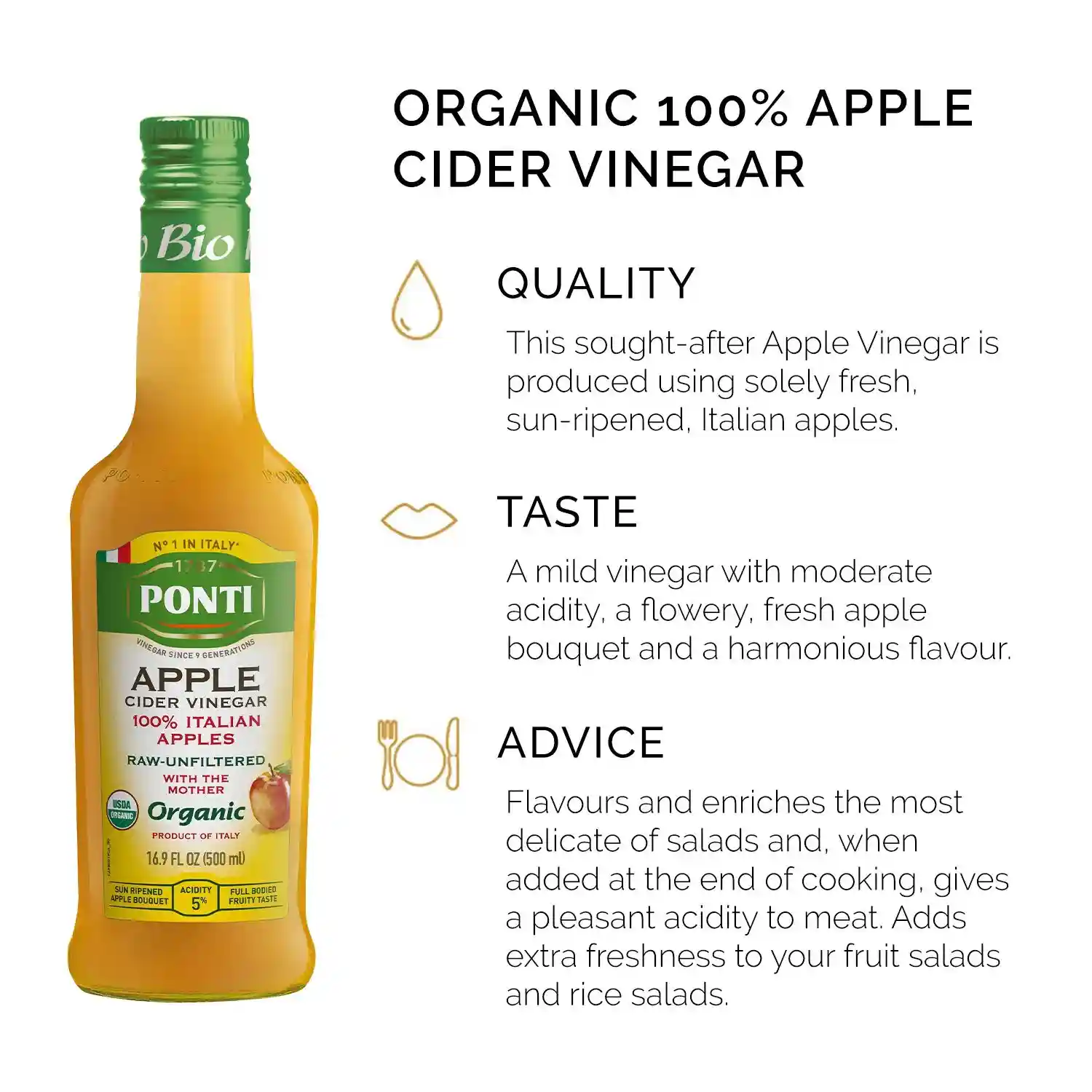 سرکه سیب ارگانیک فرابکر پونتی 500 میلی لیتر