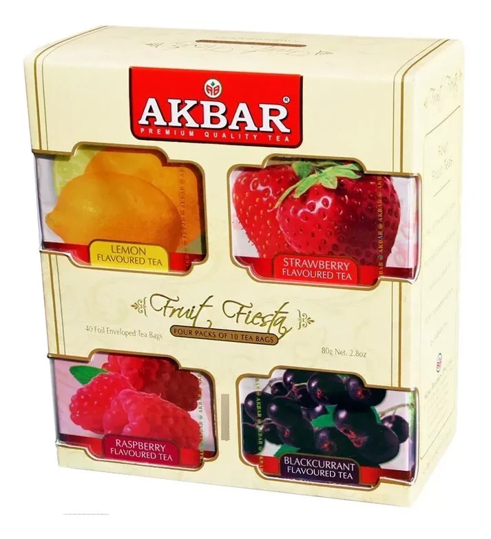 چای اکبر کیسه ای کادویی 4 طعم میوه‌ای 40عددی
