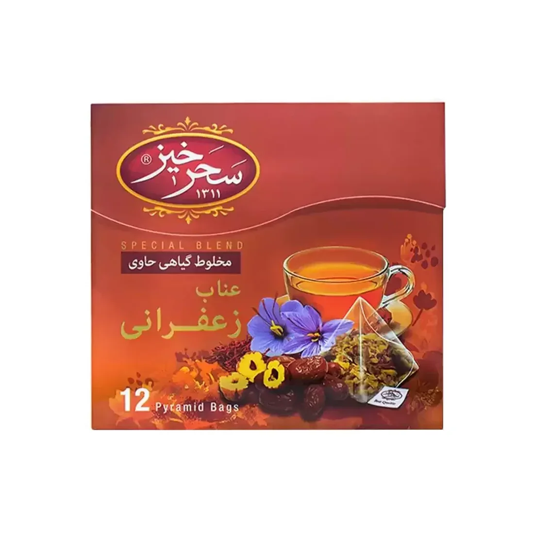 دمنوش کیسه ای عناب زعفرانی سحرخیز بسته 12 عددی