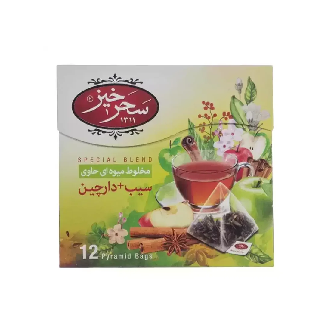دمنوش کیسه ای مخلوط سیب و دارچین سحرخیز بسته 12 عددی